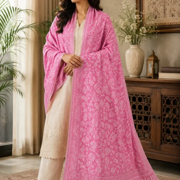 Mehak Shawls Pink Floral Pure Wool Shawl