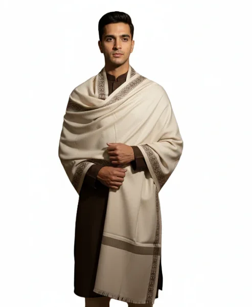 Mehak Woolen Border Design Lohi Cream Color For Men