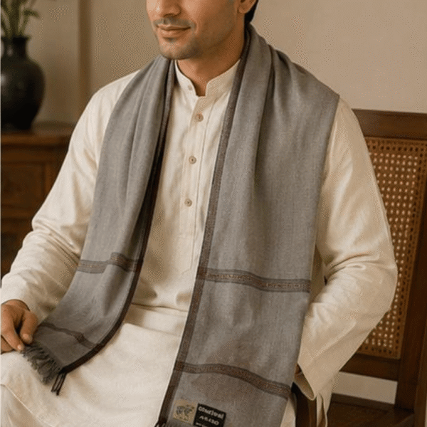Mehak Shawls Men's Lohi Warm Touch Anand – Grey Border Design