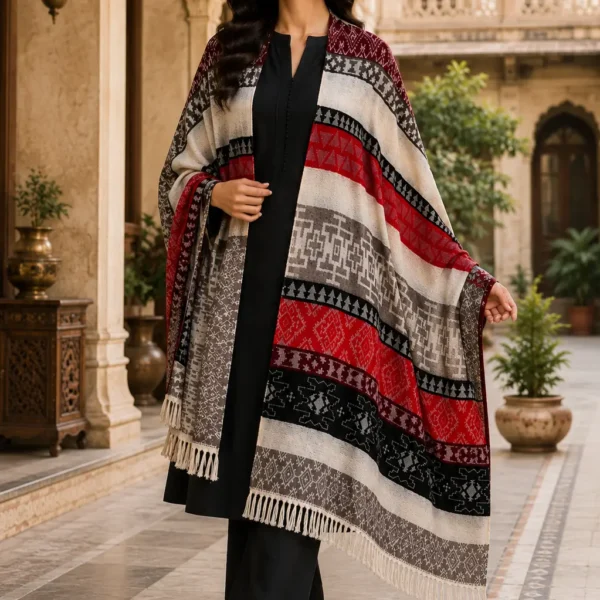 Mehak Shawls Geometric Pattern Pashwool Shawl
