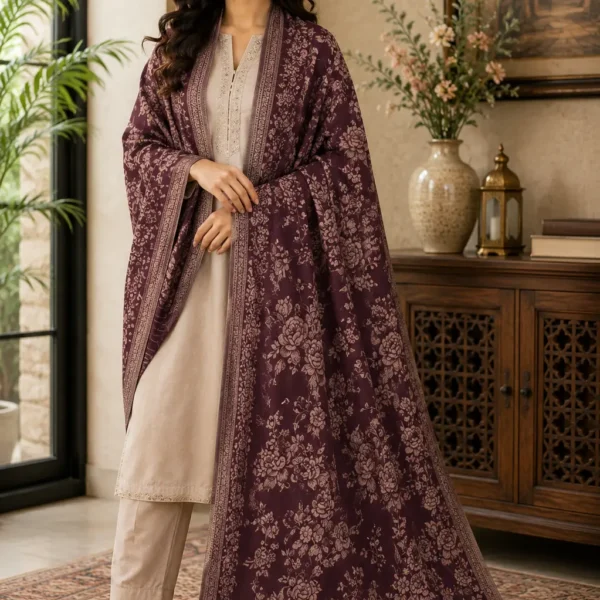 Mehak Shawls Brown Rose Garden Pure Wool Shawl