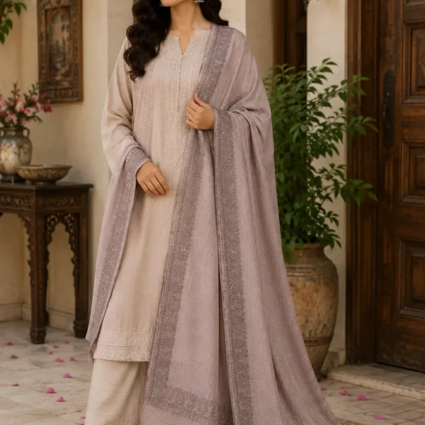 Mehak Shawls Grey Paisley Border Pure Wool Shawl