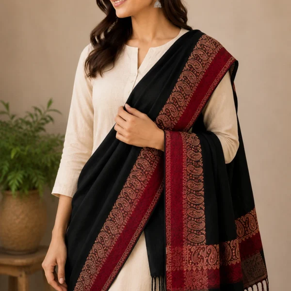 Mehak Shawls Black Border Pash Viscose Stole