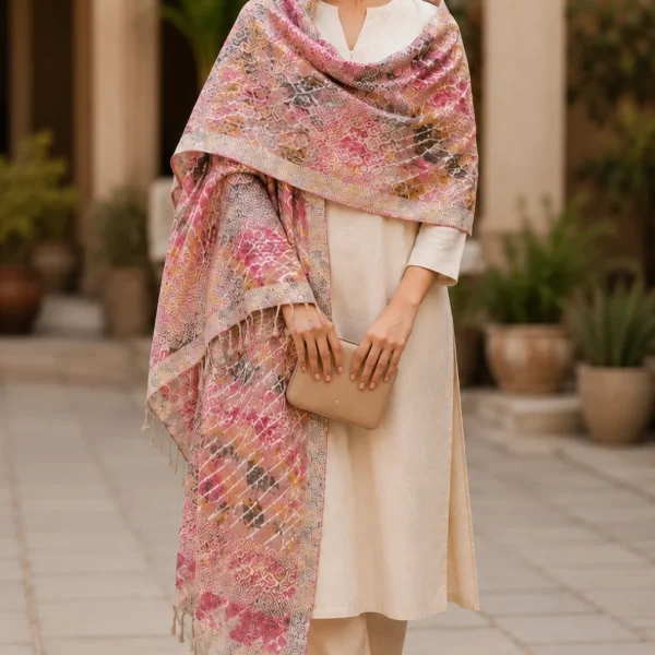 Mehak Shawls Multicolor Designer Poly Wool Stole