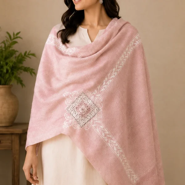 Mehak Shawls Baby Pink Kashmiri Wool Knitting Stole