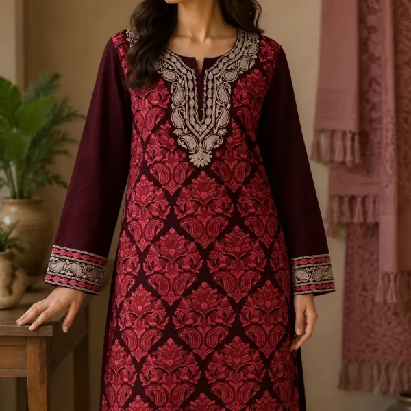 Mehak Shawls Winter Aari Embroidered Kurti – Premium Wool Collection