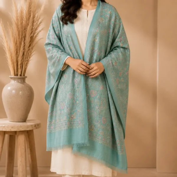 Mehak Shawls Sky Blue Handcrafted Pashmina Wool Stole