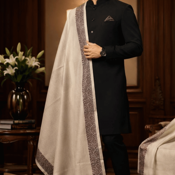 Mehak Shawls Men's Warm Touch Tape Lohi – Premium Cream Border Design