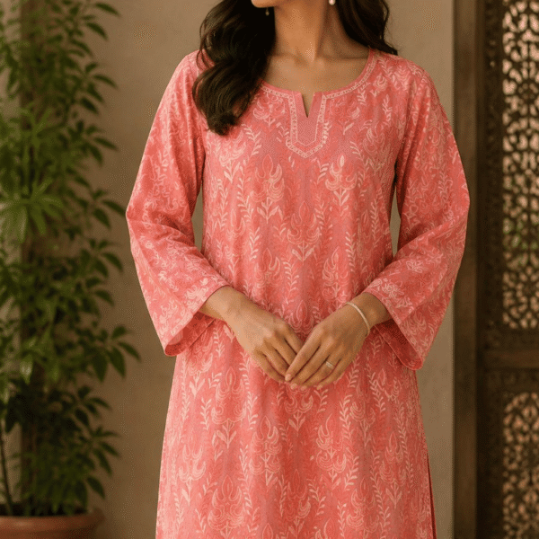 Mehak Shawls Georgette Embroidered Top Kurti – Peach Floral Collection