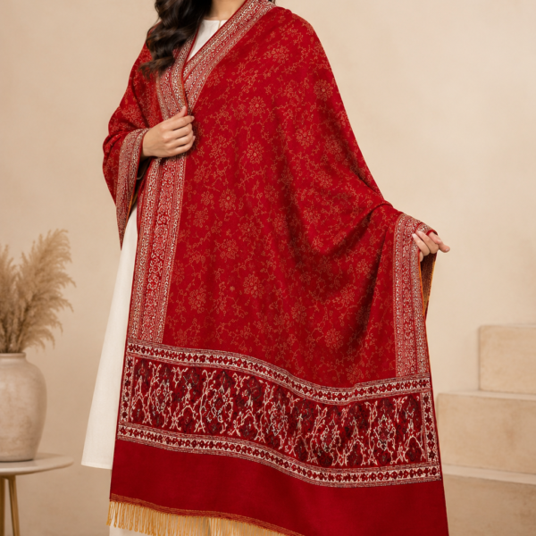 Mehak Shawls Red Floral Pashwool Shawl