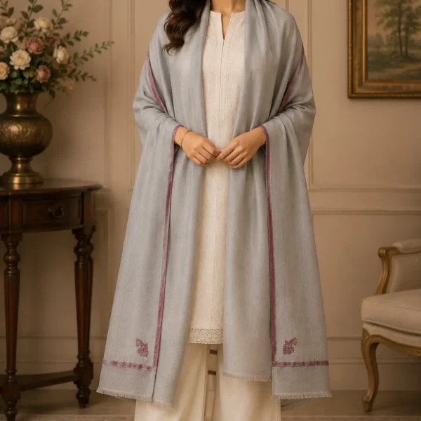 Mehak Shawls Pure Wool Kashmiri Hand Embroidery Shawl – Silver Grey