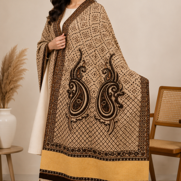 Mehak Shawls Beige Paisley Pashwool Shawl